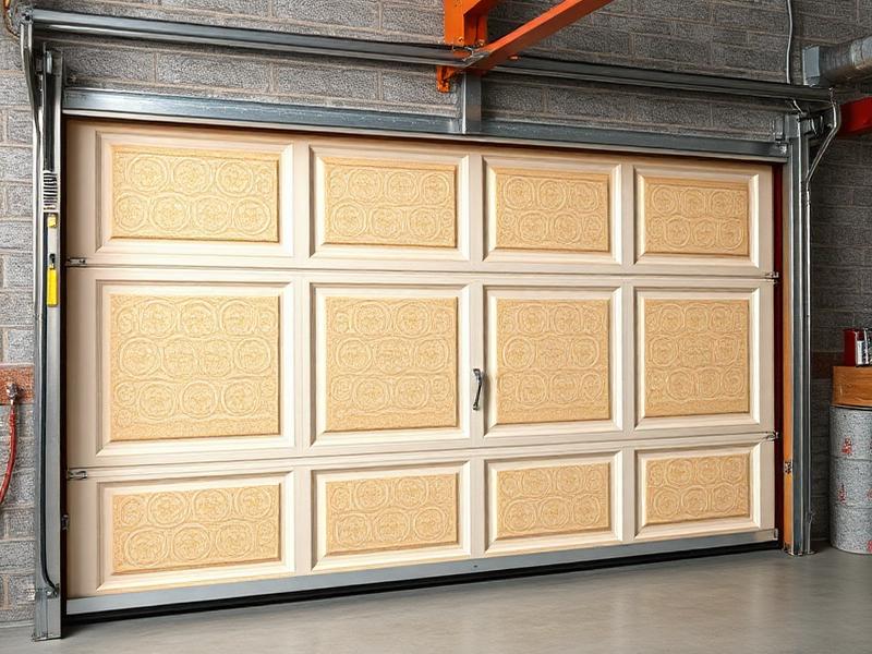 Cross-section view of insulated garage door panel showing polyurethane insulation layers